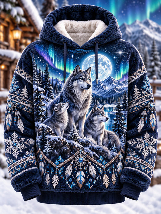Herren-Nordisches-Tier-Flanell-Kapuzenpullover