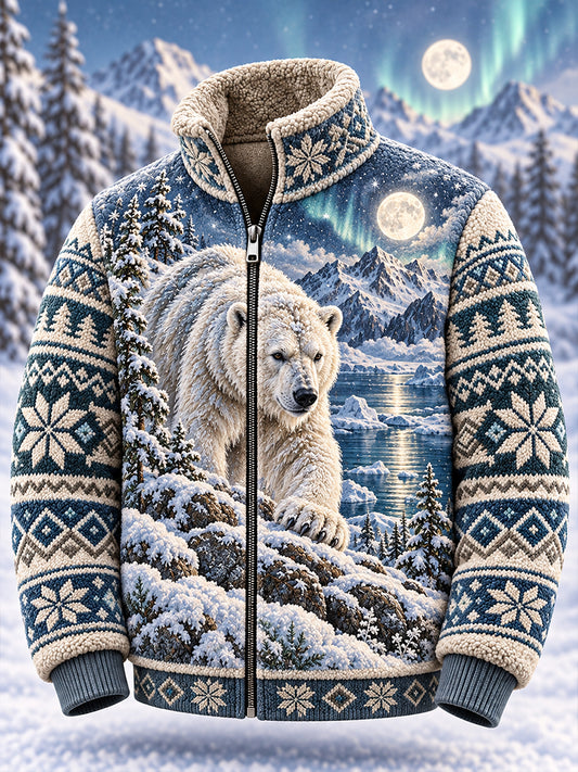 Herren-Nordische-Tiere-Flanelljacke mit Reißverschluss