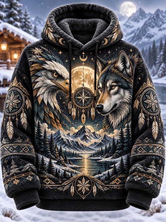 Herren-Nordisches-Tier-Flanell-Kapuzenpullover