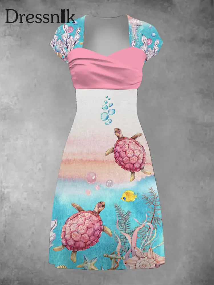 Strand urlaubs kleid mit rosa Meeres schildkröten druck für Frauen