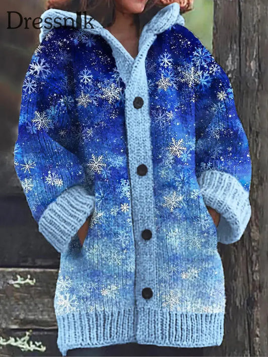 Strickjacke Mit Langen Ärmeln Kapuzen Pullover Knöpfen Elegant Blumen Druck A / S