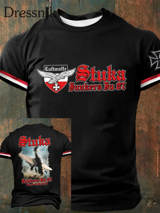 Stuka bedrucktes Kurzarm-T-Shirt für Männer Schwarz / S