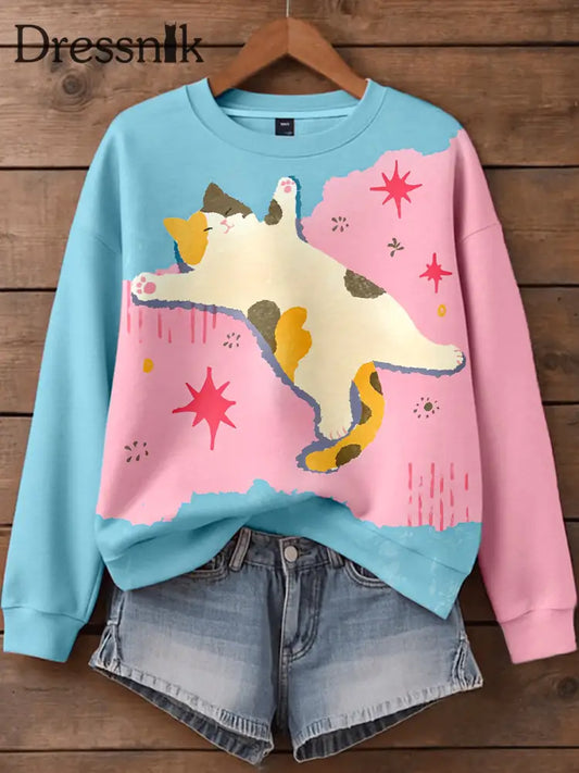 Sweat-shirt drôle d’impression d’art de chat des femmes comme image / S