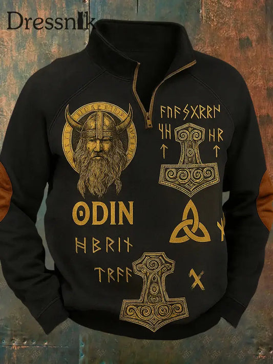 Sweatshirt mit Reiß verschluss Sweatshirt mit schwedischem Viking Druck Stand kragen A / S