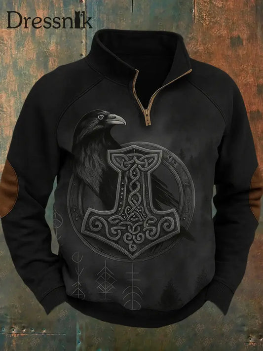 Sweatshirt mit Reiß verschluss Sweatshirt mit schwedischem Viking Druck Stand kragen A / S