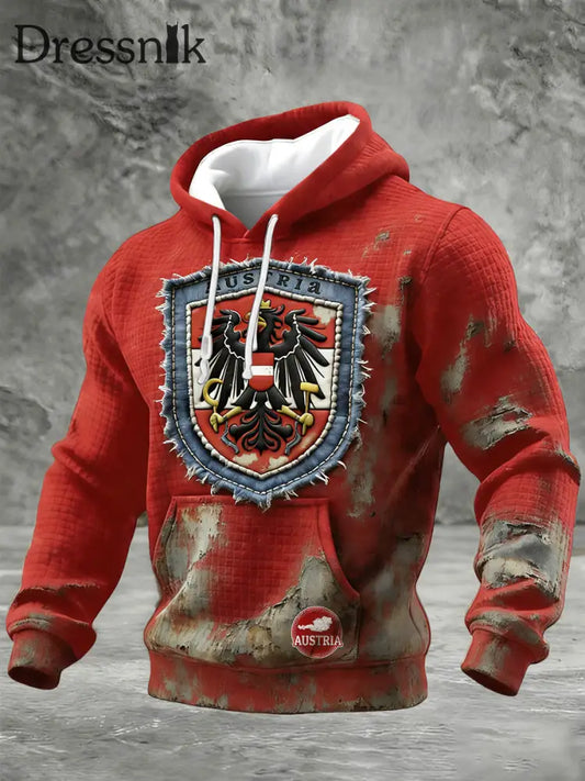 Sweatshirt mit roter Kapuze für Herren mit österreichi scher Flagge Vintage-Print Rot / S
