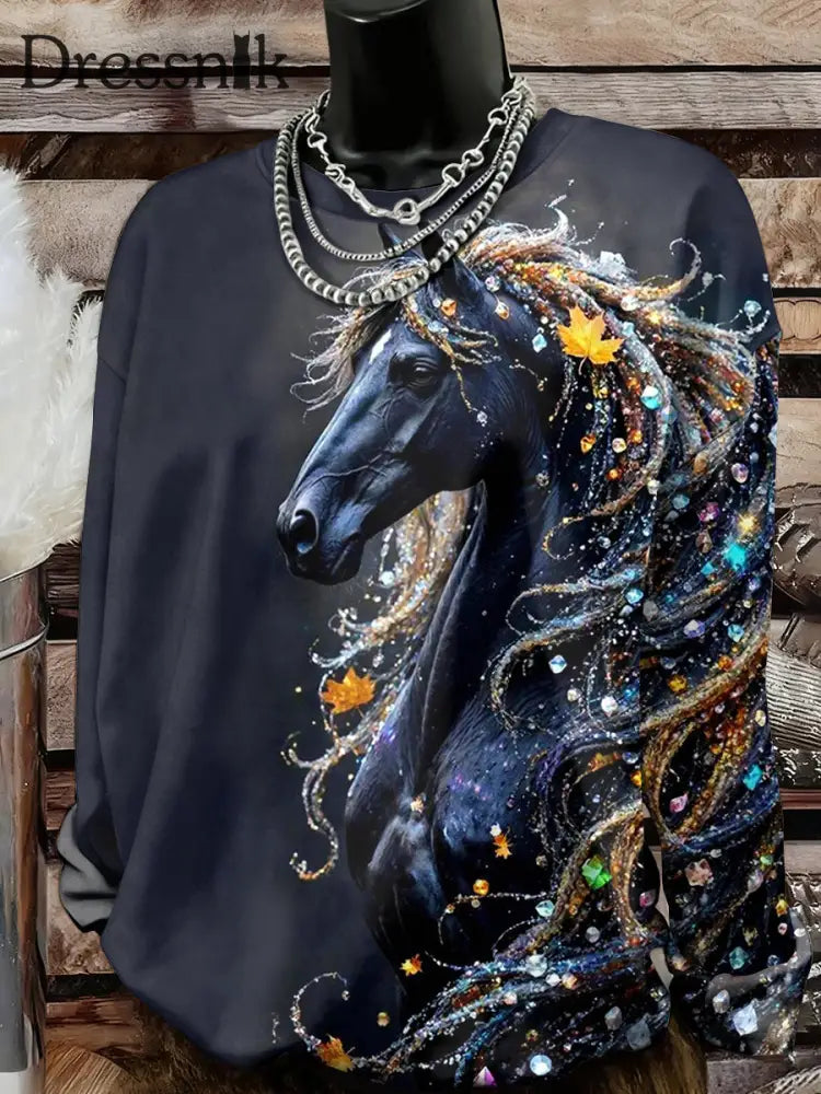 Sweatshirt mit westlicher Pferde kunst für Damen als bild / S