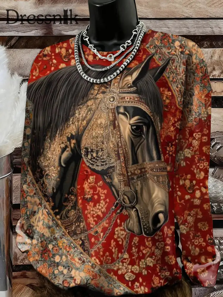 Sweatshirt mit westlicher Pferde kunst für Damen als bild / S