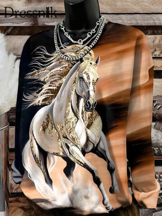 Sweatshirt mit westlicher Pferde kunst für Damen als bild / S
