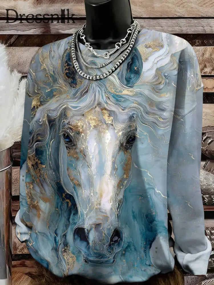 Sweatshirt mit westlicher Pferde kunst für Damen als bild / S