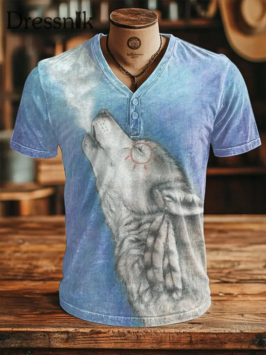 T-Shirt der indianischen männer wolf Himmelblau / S