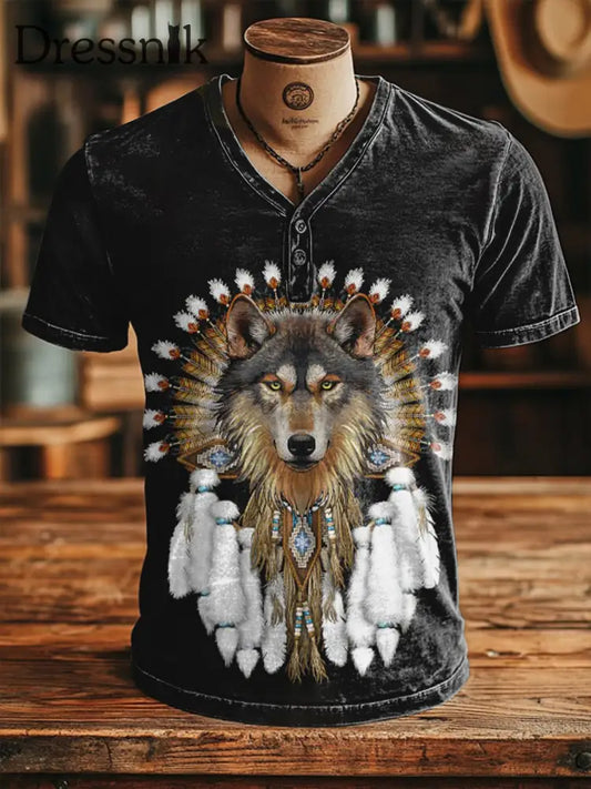 T-Shirt der indianischen männer wolf Schwarz / S