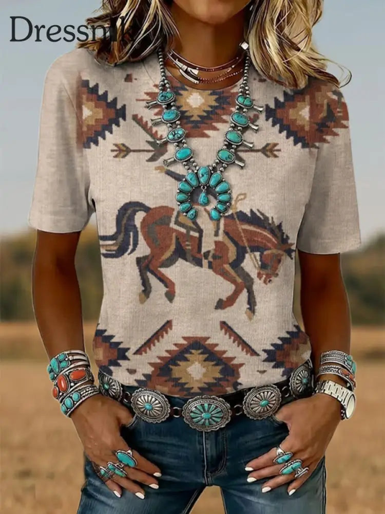 T-Shirt mit kurzen Ärmeln für Damen Western pferd als bild / S