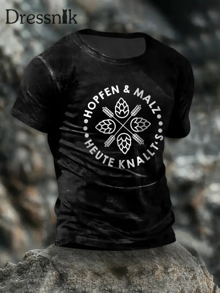 T-Shirt mit kurzen Ärmeln für Herren Hopfen und Malz Schwarz / S