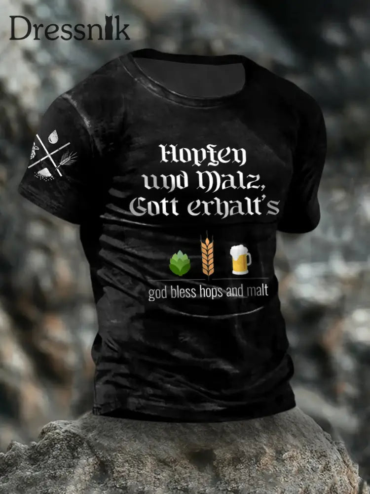 T-Shirt mit kurzen Ärmeln für Herren Hopfen und Malz Schwarz / S