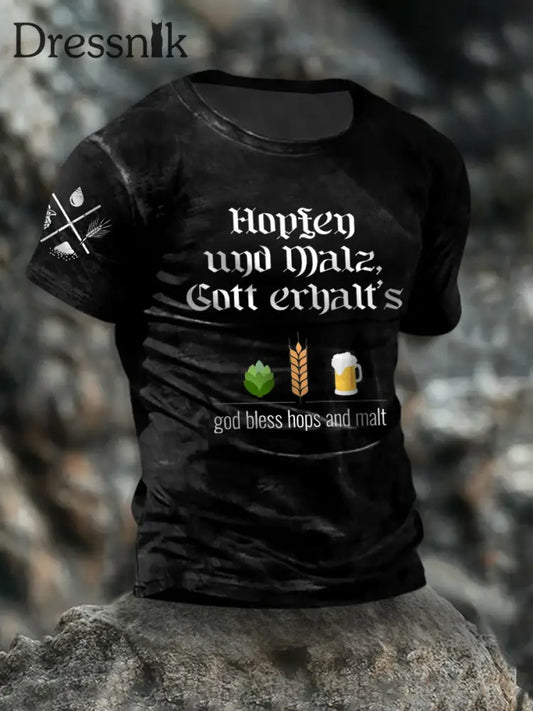 T-Shirt mit kurzen Ärmeln für Herren Hopfen und Malz Schwarz / S