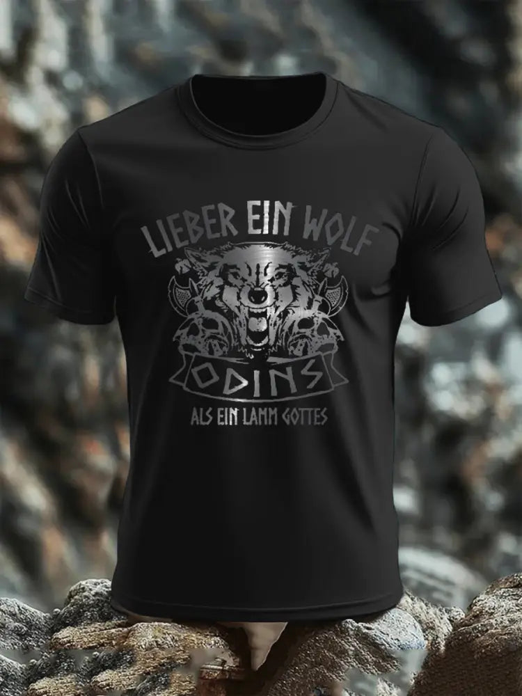T-Shirt mit kurzen Ärmeln für Herren Lieber ein Wolf Odins Schwarz / S