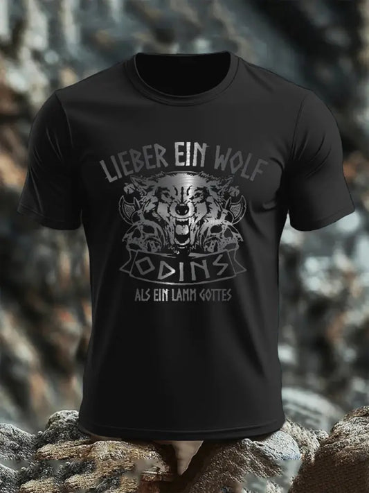 T-Shirt mit kurzen Ärmeln für Herren Lieber ein Wolf Odins Schwarz / S
