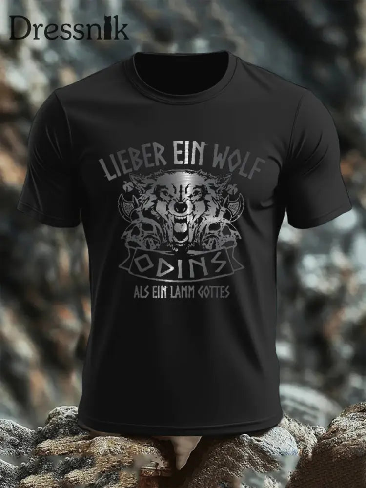 T-Shirt mit kurzen Ärmeln für Herren Lieber ein Wolf Odins Schwarz / S
