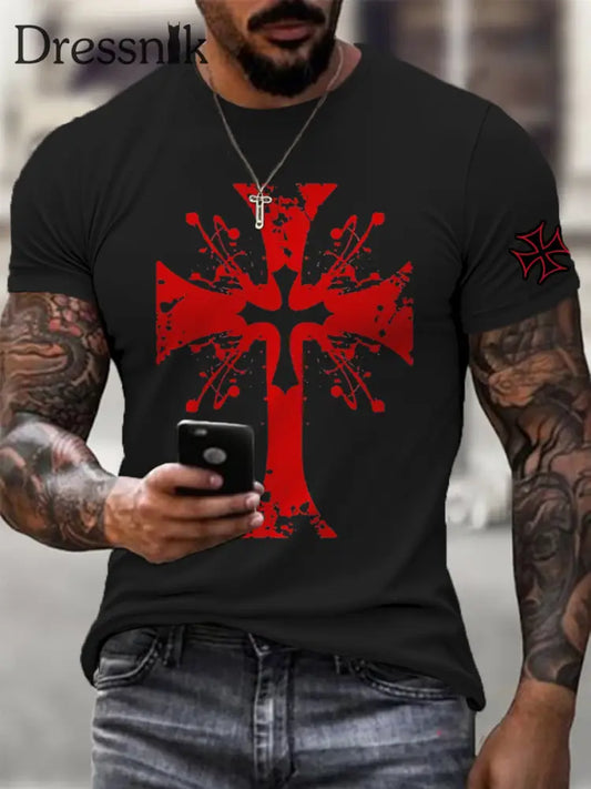 Tempelritter Herren Kreuz T-Shirt mehrfarbig / S