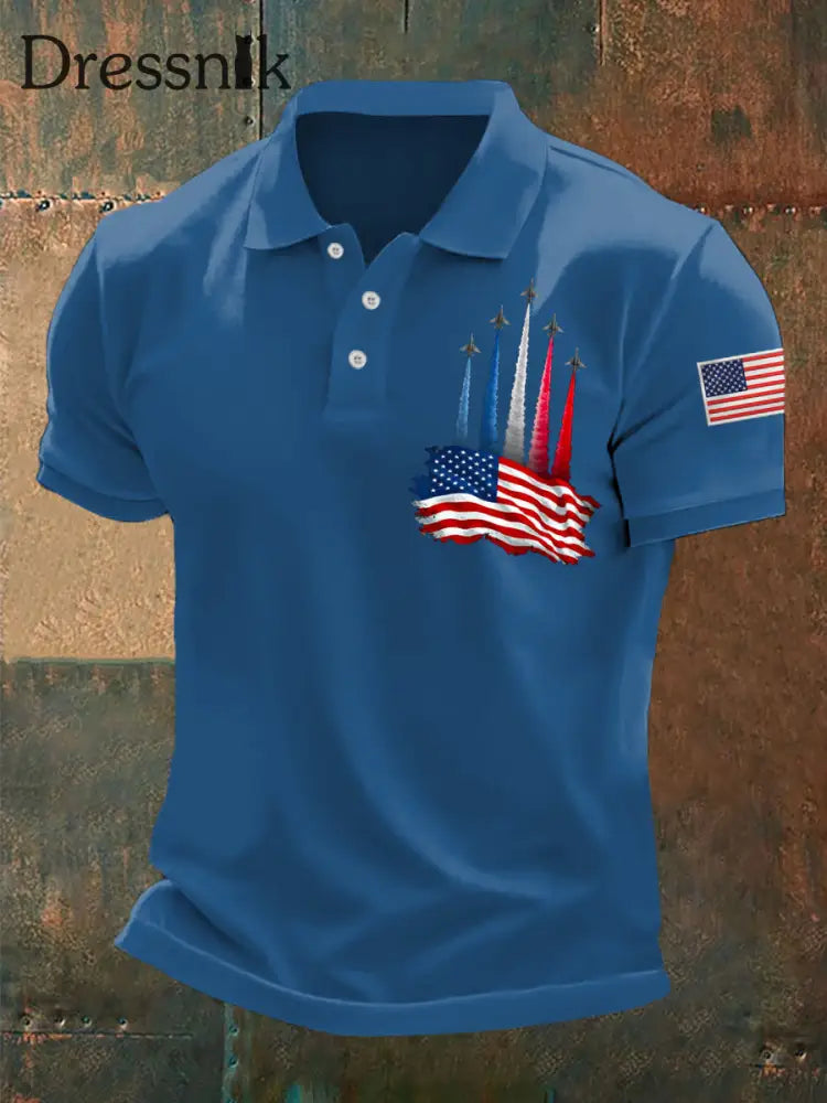Unabhängigkeit stag der Männer mit amerikanischer Flagge Jet Planes drucken lässiges Oberteil Blau / S