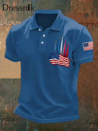 Unabhängigkeit stag der Männer mit amerikanischer Flagge Jet Planes drucken lässiges Oberteil Blau / S