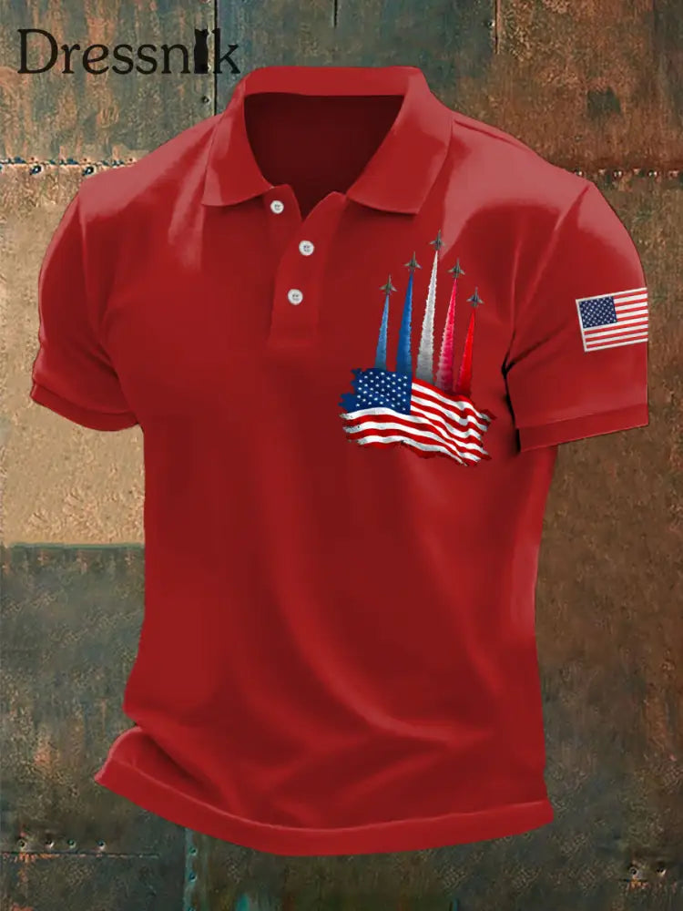 Unabhängigkeit stag der Männer mit amerikanischer Flagge Jet Planes drucken lässiges Oberteil Rot / S