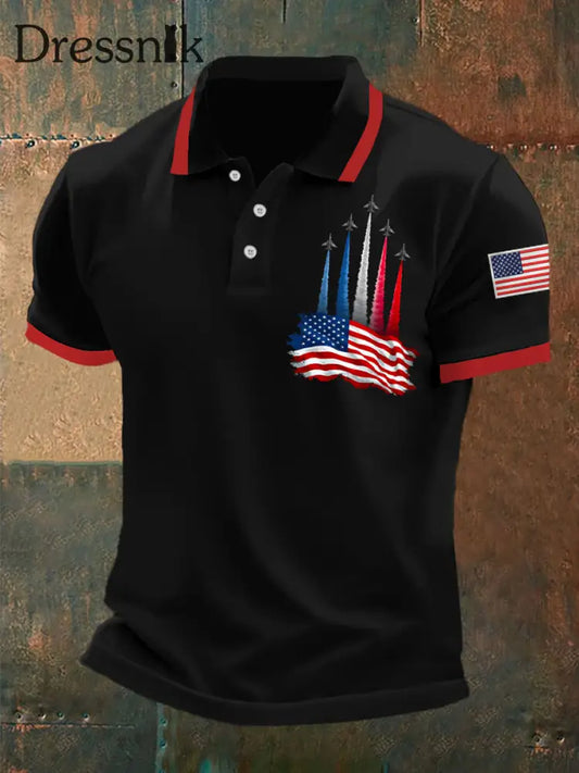 Unabhängigkeit stag der Männer mit amerikanischer Flagge Jet Planes drucken lässiges Oberteil Schwarz / S