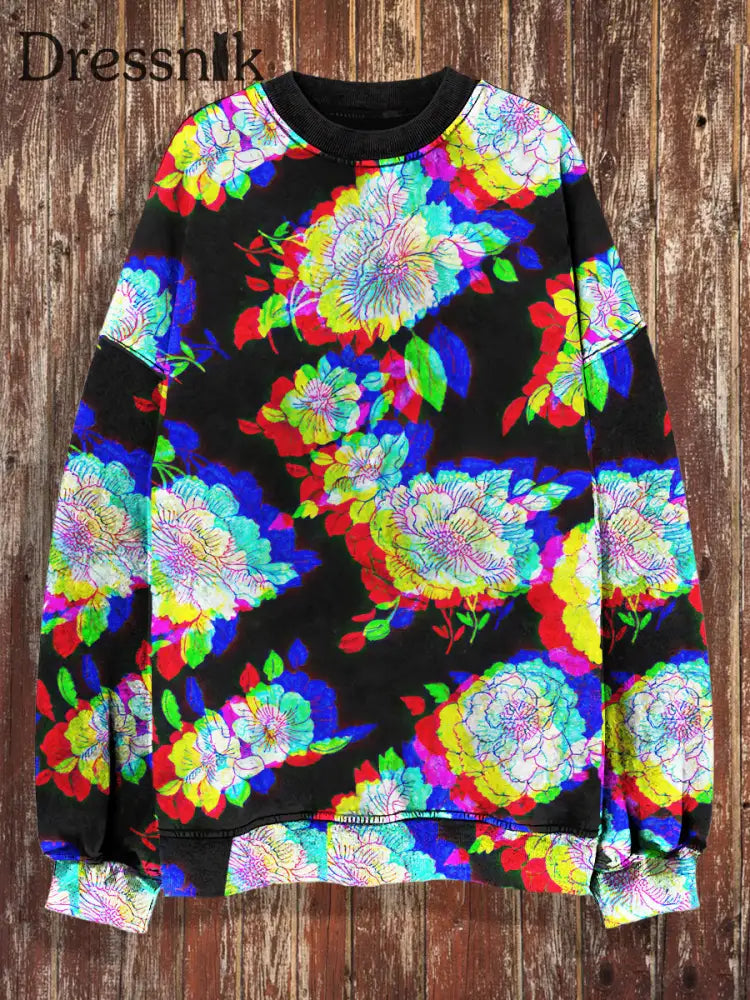 Unisex 3D Bunte Blumen Druck Halloween Rundhals Ausschnitt Casual Sweatshirt Bunt / S