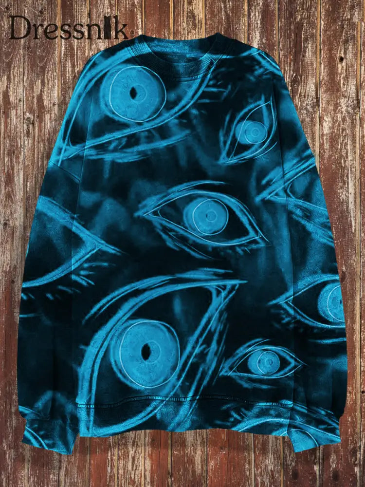 Unisex 3D Magic Eyes Print Halloween Crew Neck Casual Sweatshirt Blau / S