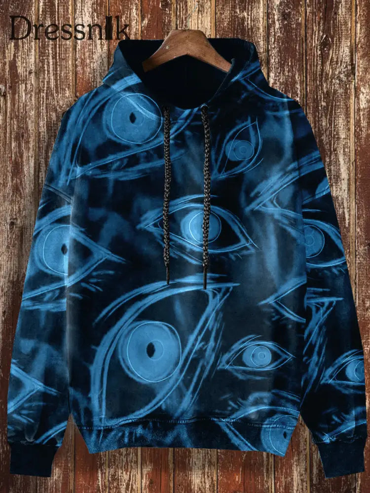 Unisex 3D Magischer Augen Druck Halloween Casual Kapuzen Sweatshirt Blau / S