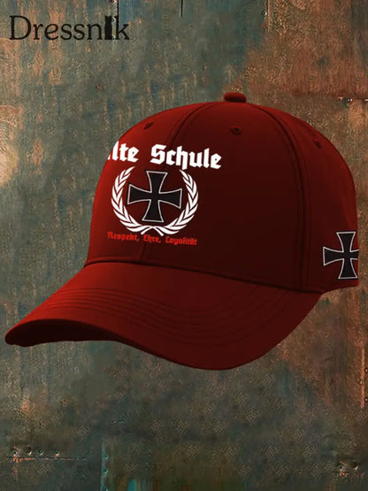 Unisex Alte Schule Design Print Cap Rot / JM