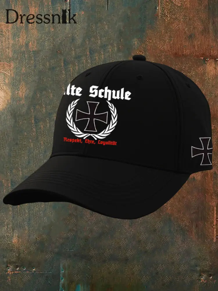 Unisex Alte Schule Design Print Cap Schwarz / JM