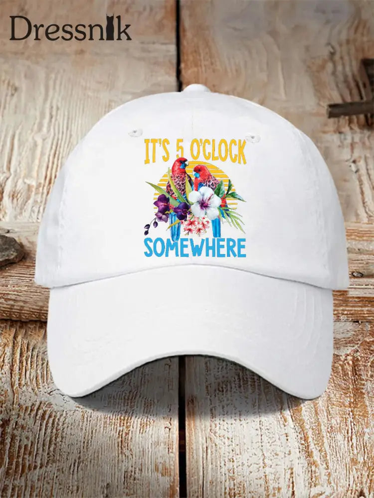 Unisex Es ist 5 Uhr Irgendwo Papagei Print Hut Weiß / JM