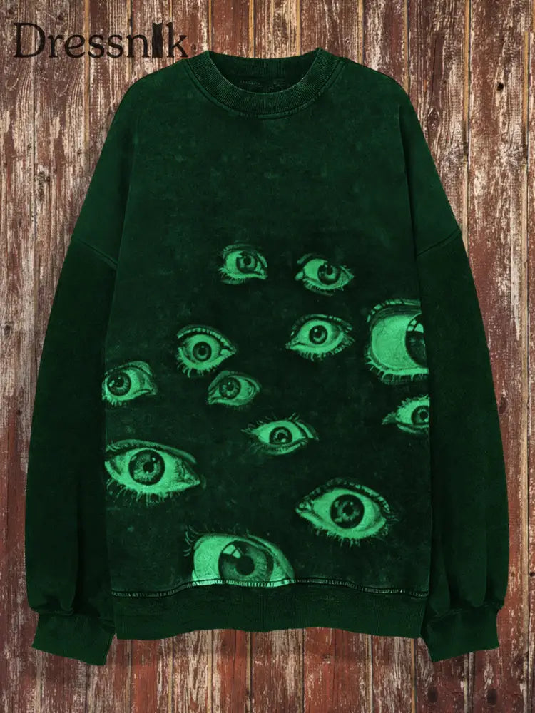 Unisex Fantasy Augen Druck Halloween Rundhals-Ausschnitt Lässig Sweatshirt Grün / S