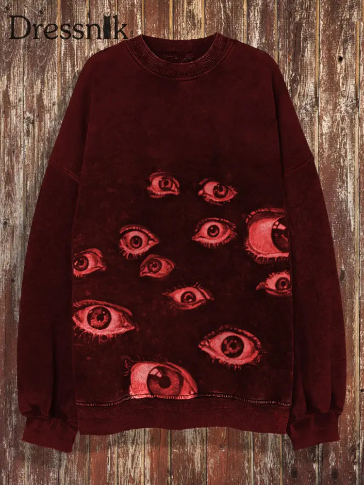 Unisex Fantasy Augen Druck Halloween Rundhals-Ausschnitt Lässig Sweatshirt Rot / S