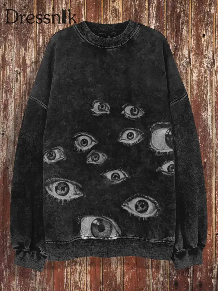 Unisex Fantasy Augen Druck Halloween Rundhals-Ausschnitt Lässig Sweatshirt Schwarz / S