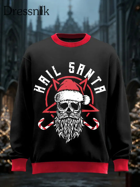 Unisex Gothic Weihnachts bedrucktes Rundhals-Sweatshirt mit langen Ärmeln Schwarz / S
