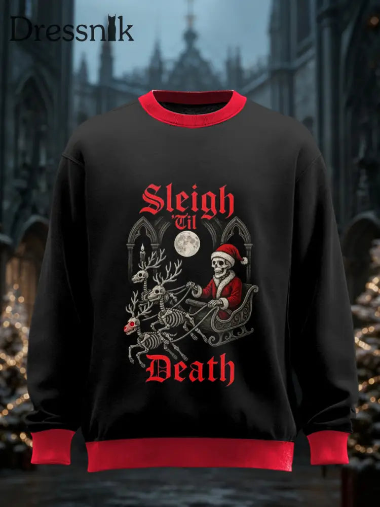Unisex Gothic Weihnachts bedrucktes Rundhals-Sweatshirt mit langen Ärmeln Schwarz / S