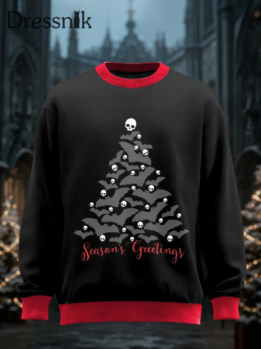 Unisex Gothic Weihnachts bedrucktes Rundhals-Sweatshirt mit langen Ärmeln Schwarz / S