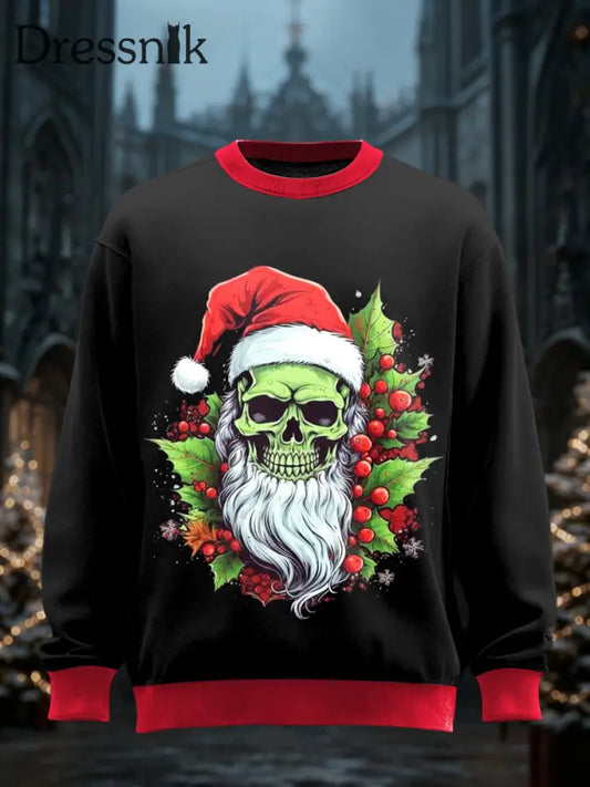 Unisex Gothic Weihnachts bedrucktes Rundhals-Sweatshirt mit langen Ärmeln Schwarz / S