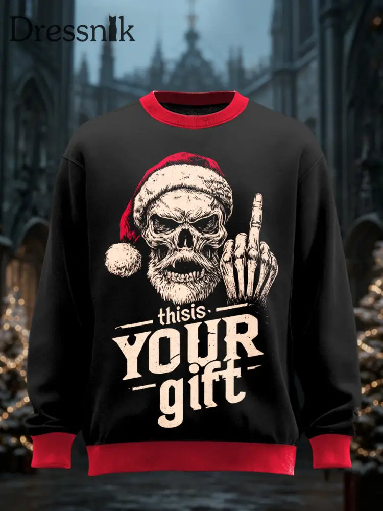 Unisex Gothic Weihnachts bedrucktes Rundhals-Sweatshirt mit langen Ärmeln Schwarz / S