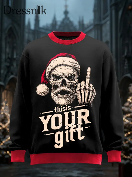 Unisex Gothic Weihnachts bedrucktes Rundhals-Sweatshirt mit langen Ärmeln Schwarz / S