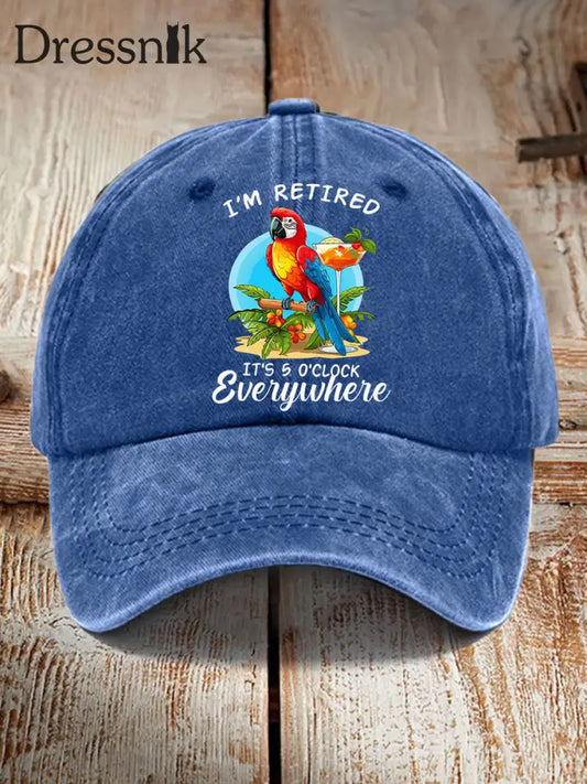 Unisex Ich bin im Ruhestand Es ist 5 Uhr Irgendwo Papageien muster Hut Blau / JM