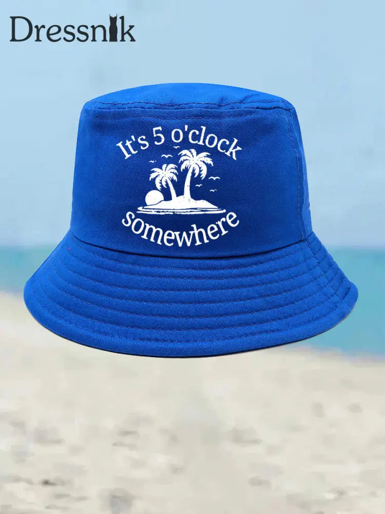 Unisex Ich bin im Ruhestand Es ist 5 Uhr Irgendwo Print Bucket Hat Blau / JM