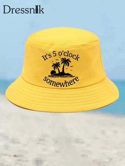 Unisex Ich bin im Ruhestand Es ist 5 Uhr Irgendwo Print Bucket Hat Gelb / JM