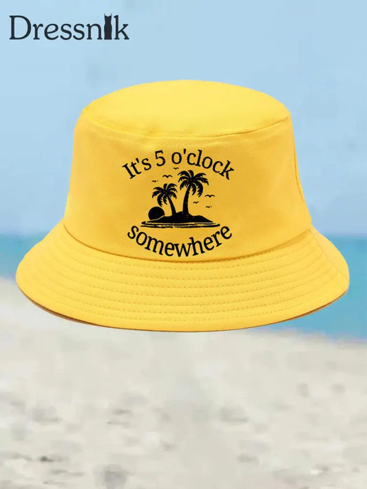 Unisex Ich bin im Ruhestand Es ist 5 Uhr Irgendwo Print Bucket Hat Gelb / JM