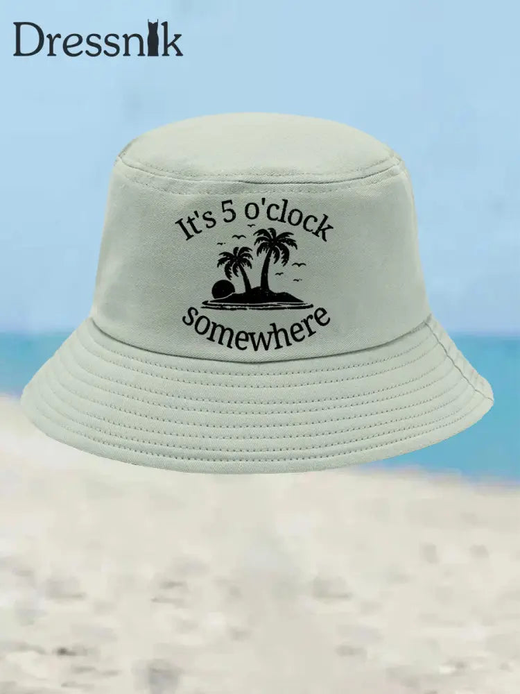 Unisex Ich bin im Ruhestand Es ist 5 Uhr Irgendwo Print Bucket Hat Hellgrün / JM