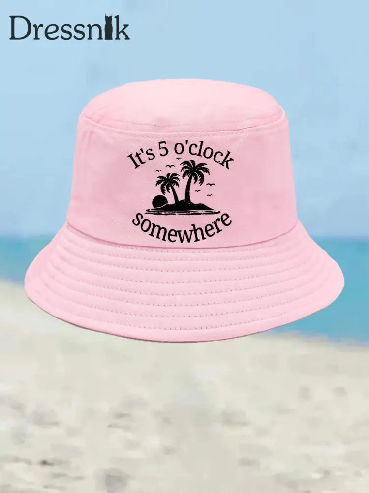 Unisex Ich bin im Ruhestand Es ist 5 Uhr Irgendwo Print Bucket Hat Rosa / JM