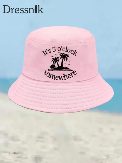 Unisex Ich bin im Ruhestand Es ist 5 Uhr Irgendwo Print Bucket Hat Rosa / JM